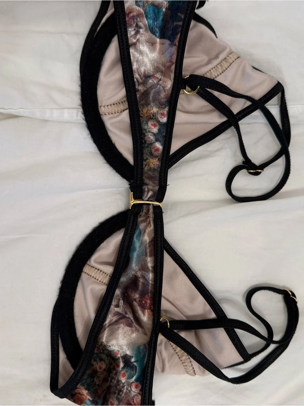 Teal Marble Triangle Bikini Set with Black Accents